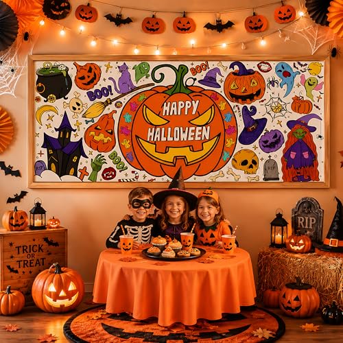 Halloween Giant Coloring Tablecloth for Kids - 30x72 Inches