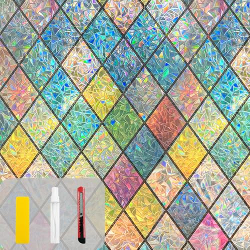 COUNTEWOL Rainbow Privacy Window Film - Stained Glass Effect, 17.5 x 78.7 In