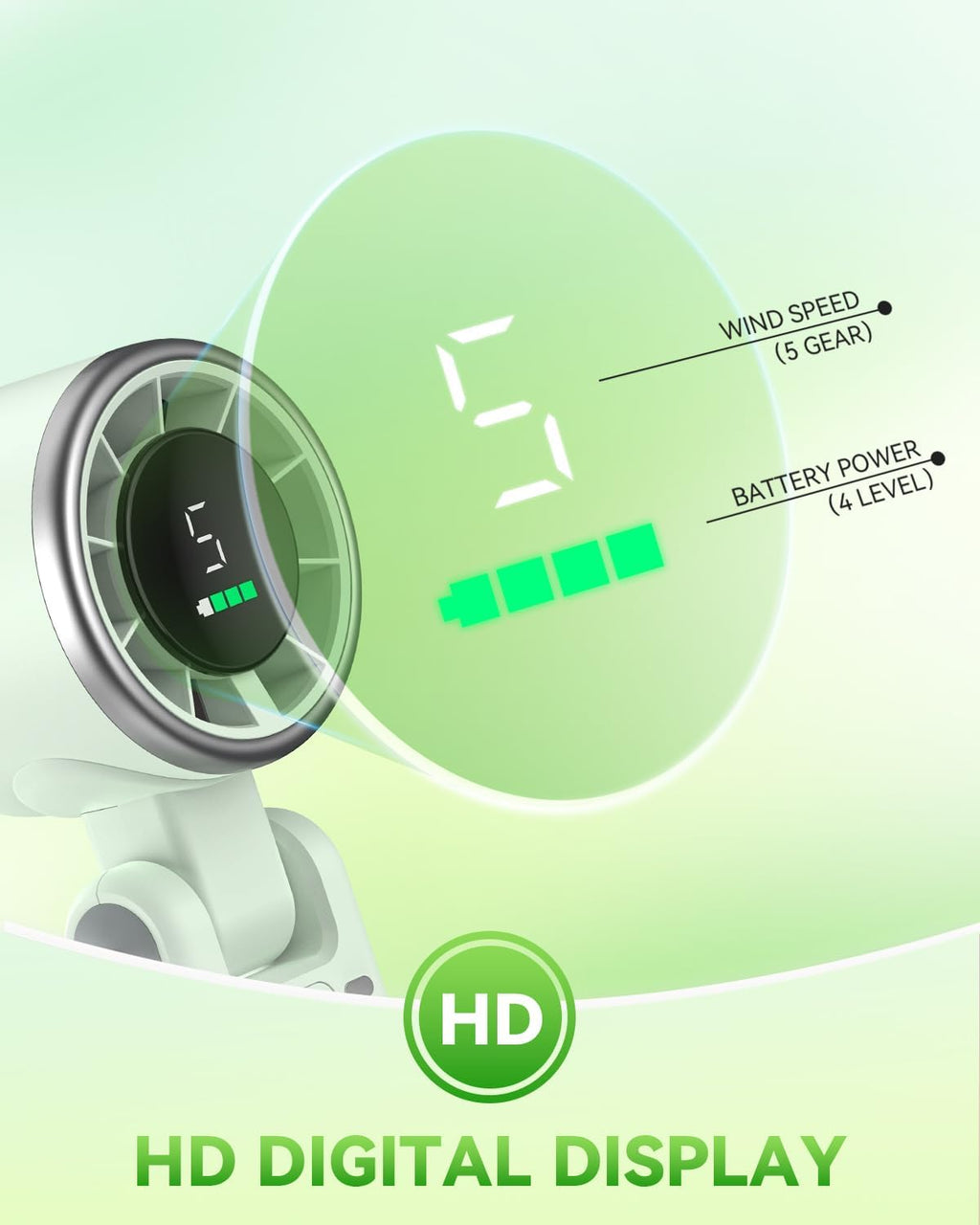 PlayHot Portable Handheld Turbo Fan - 5-Speed Wind, Battery Operated, 12-Hour Runtime | 3-in-1 Cooling Fan (Green)