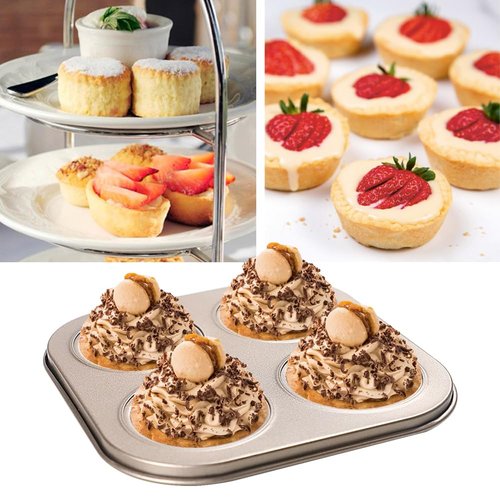 EKDJKK 4-Hole Muffin Pan, Bakeware Non-stick Cupcake Baking Pan Mini Pie Pans, Heavy Duty Carbon Steel Muffin Tray Standard Baking Mold Pan for Oven Baking