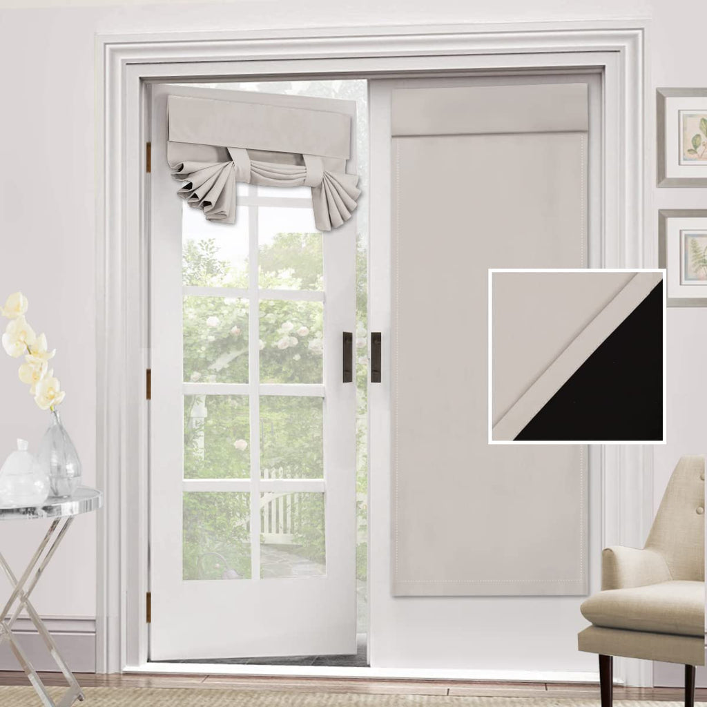 H.VERSAILTEX 100% Blackout French Door Curtain Privacy Light Blocking Curtain for Sliding Glass Door Thermal Insulated Tie Up Shade, 26x68 Inches, 1 Panel, Pumice Stone