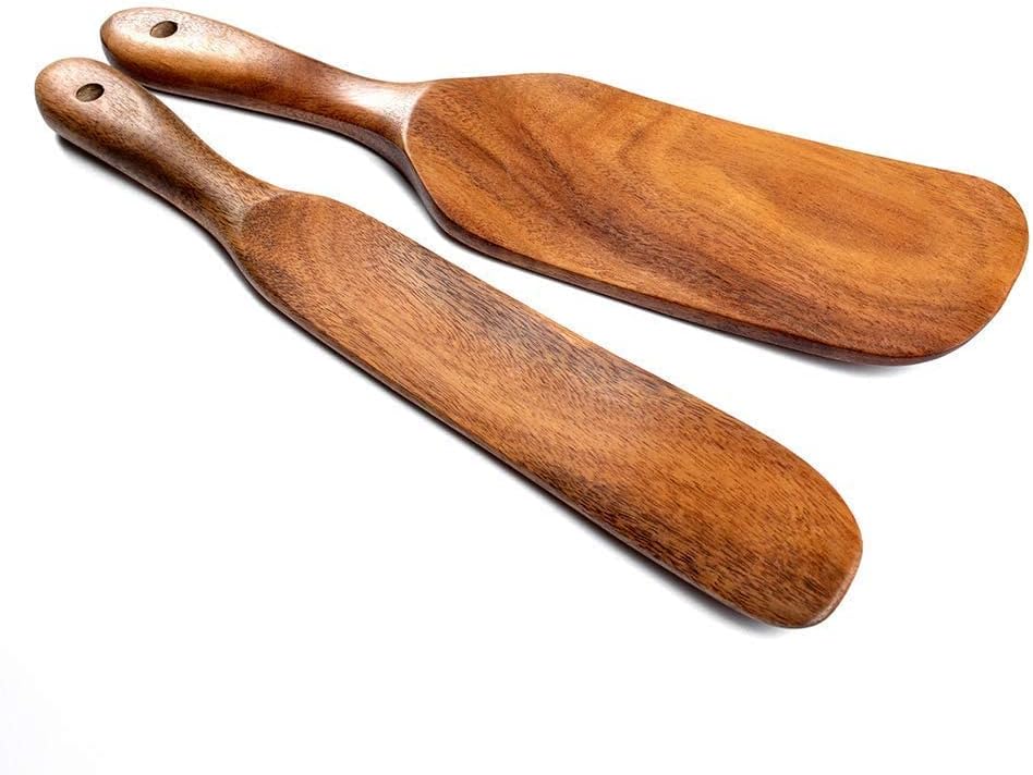 Skiennix Spurtle Set - Natural Acacia Wooden Kitchen Utensils for Cooking & Serving | Set of 4