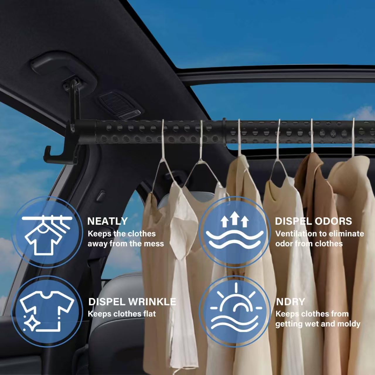 Car Clothes Hanger Bar Heavy Duty, Clothing Racks for Hanging Clothes in Car Telescoping 34-54 Inch Car Clothes Rack Suitable for Cars Trucks SUVs