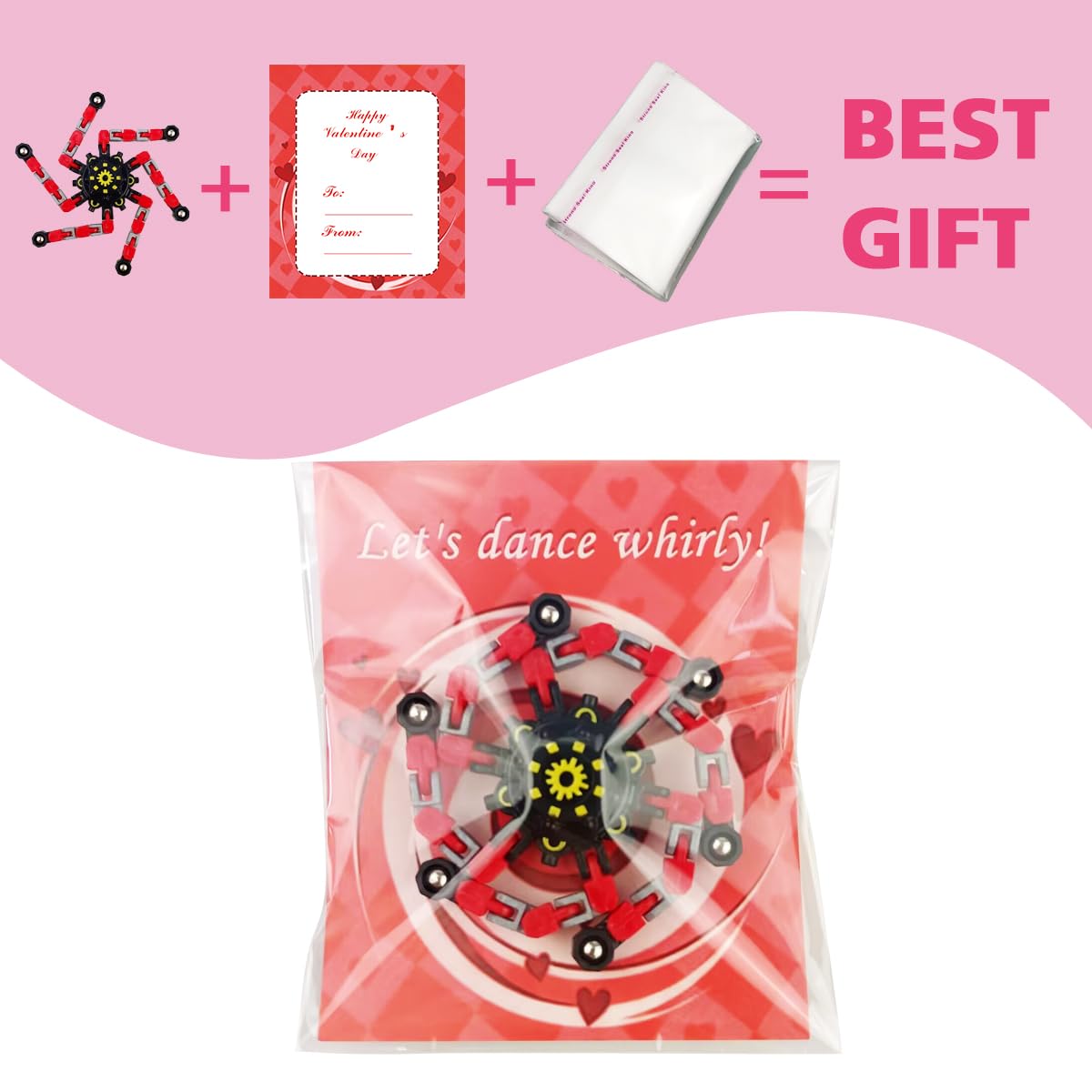 Anditoy 24 Pack Mechanical Transformable Fidget Toys with Valentines Cards for Kids Valentines Day School Class Classroom Gifts Prizes Exchange Party Favors
