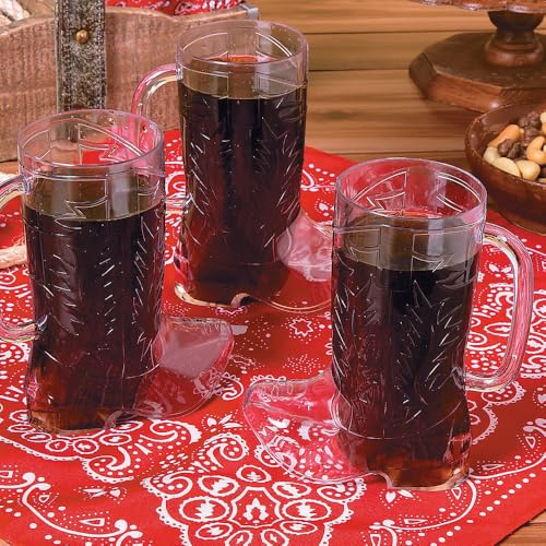 17oz Cowboy Boot Cups - Clear Plastic Party Mug Set, 12 Pack - Western Theme