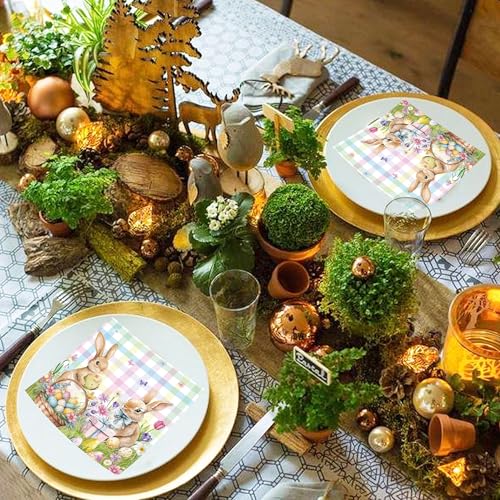 Easter Bunny Paper Napkins 20-Pack - 6.5 Inch Floral Spring Cocktail Luncheon Napkins for Party Table Decor