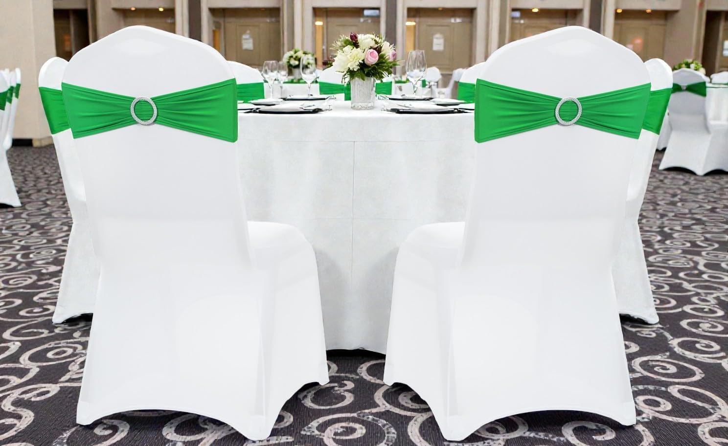 MDS Spandex Chair Sashes - Universal Fit Elastic Bands with Buckle for Weddings | Light Green, Pack of 75