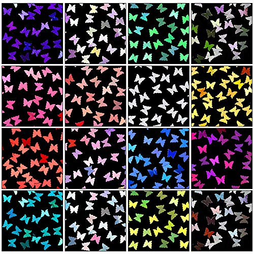 ETHOON 3D Butterfly Nail Art Sequins 24 Colors Holographic Glitter Decals