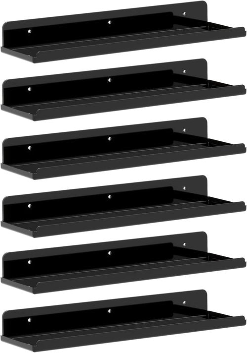 Lifewit Floating Shelves - 15" Acrylic Wall Organizer for Makeup, Perfume & Decor | Black, 6 Pack