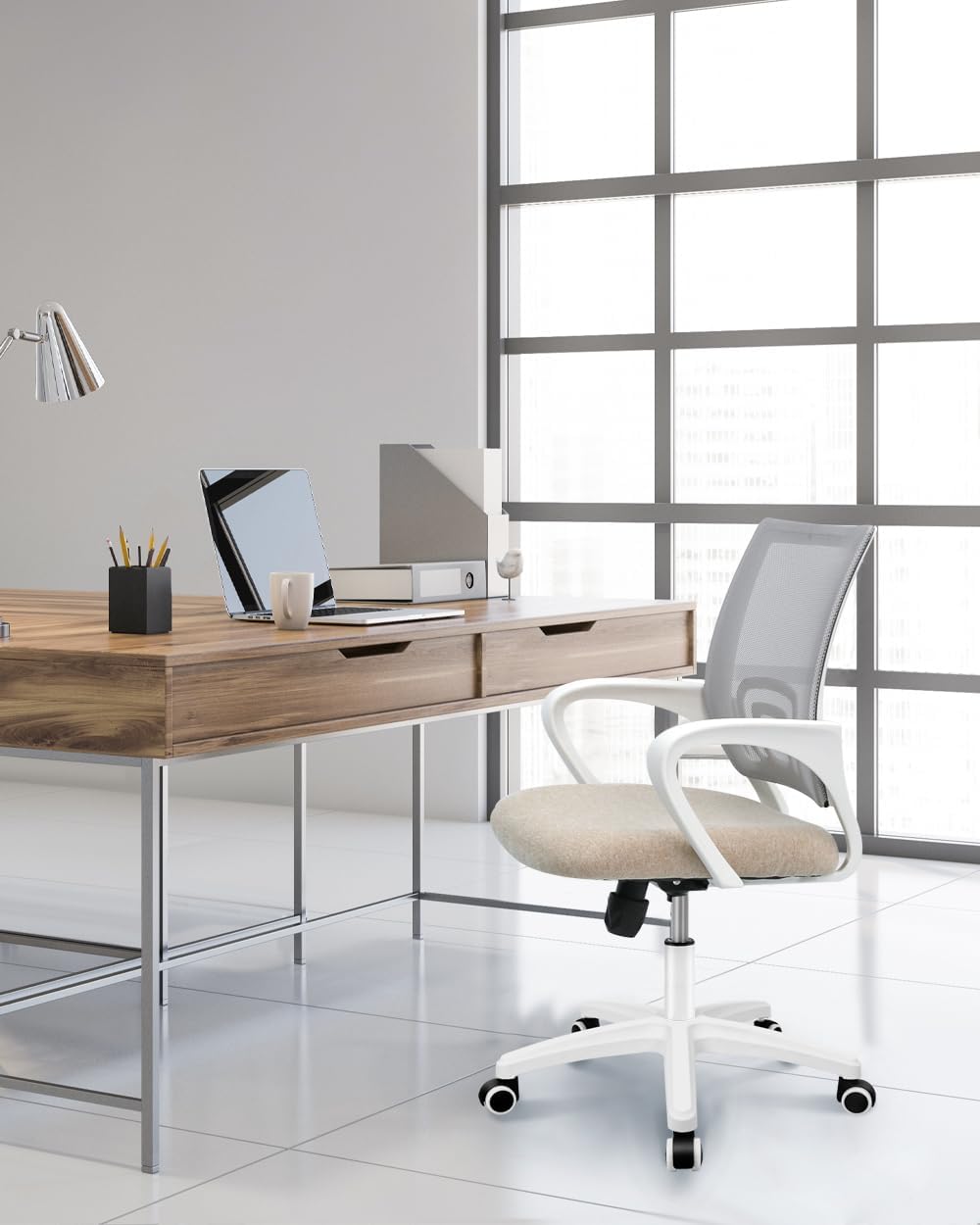 NEO CHAIR Ergonomic Office Desk Chair - Comfy Mesh Cushion with Lumbar Support | Adjustable Height, Beige