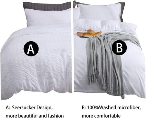 AveLom King White Duvet Cover Set - Ultra Soft Seersucker Microfiber | 3 Pieces with Zipper Closure & Corner Ties
