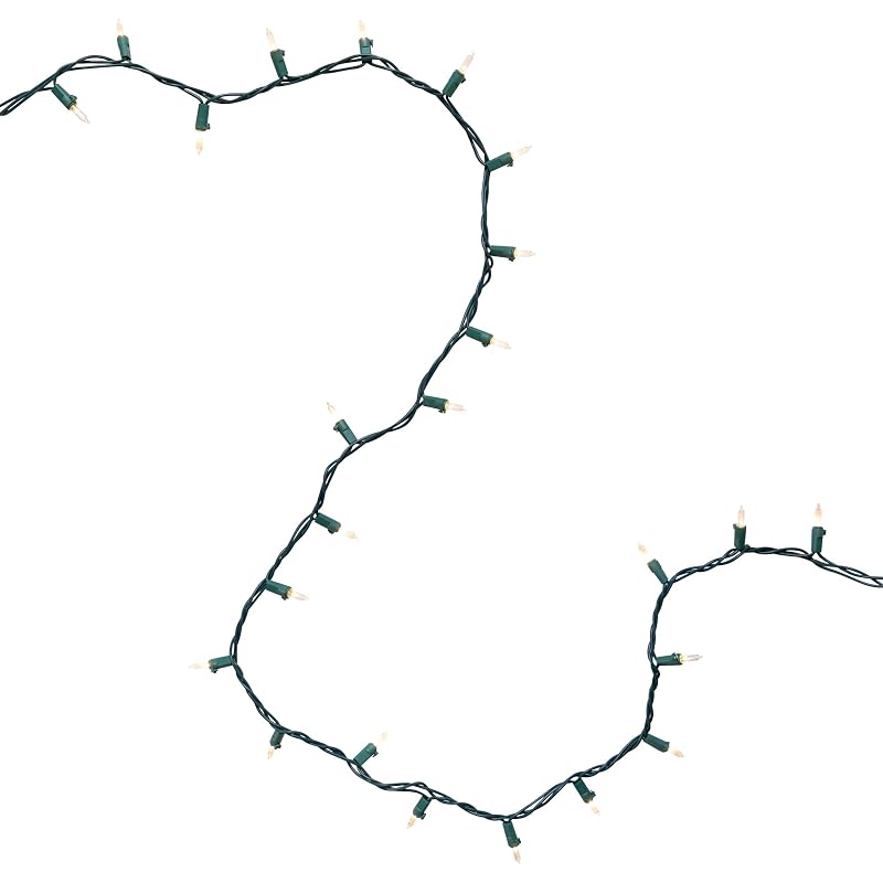 Mini Incandescent Christmas Lights - Clear, 3' Green Wire, 10 Count