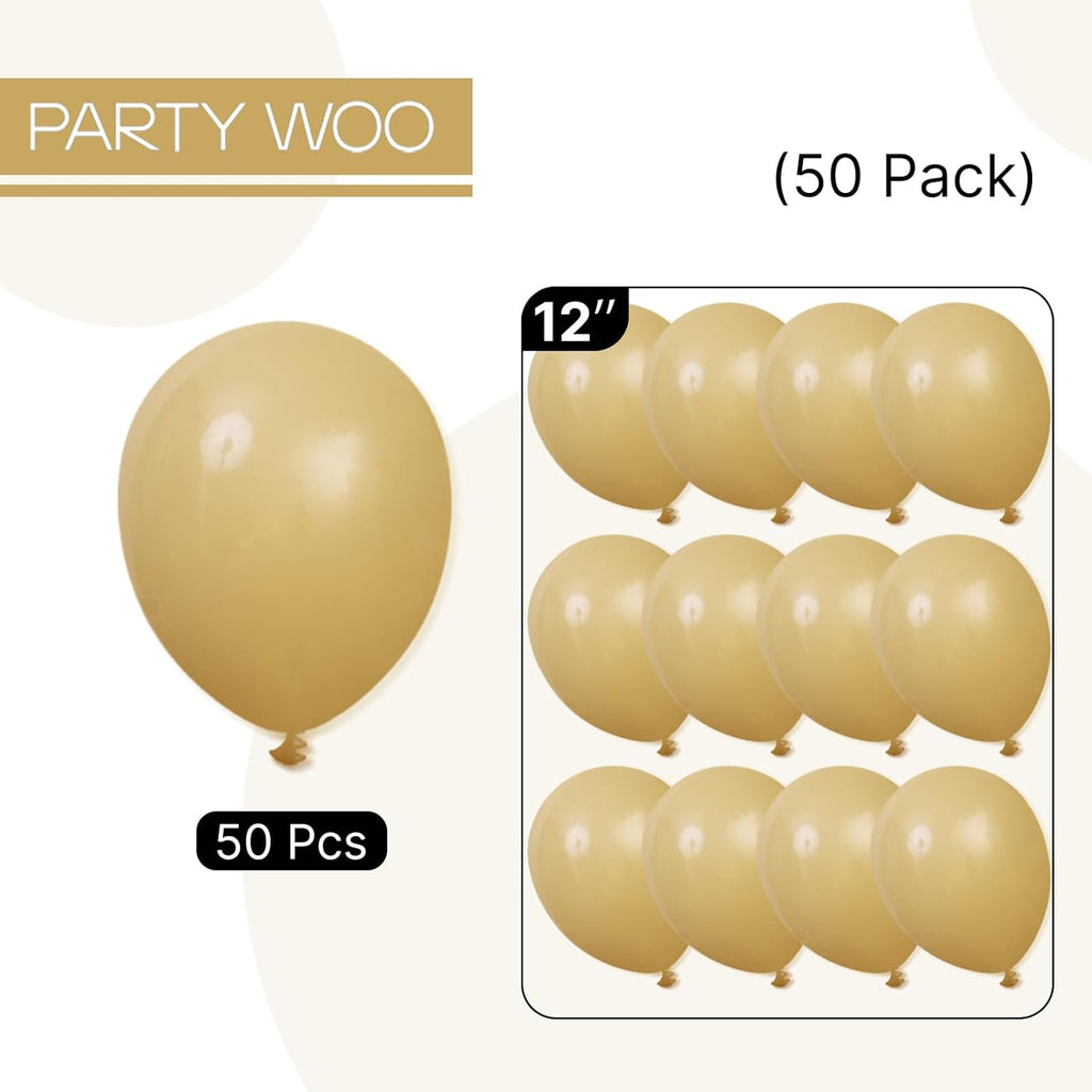 PartyWoo Tan Balloons - 50pcs 12 Inch Light Brown Latex Helium Balloons for Weddings & Baby Showers