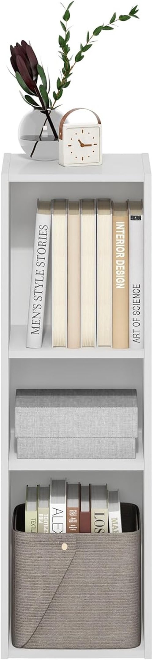 Furinno Fulda 3-Tier Narrow Bookshelf - Compact 10-Inch Width for Living Room, Bedroom, Home Office | White