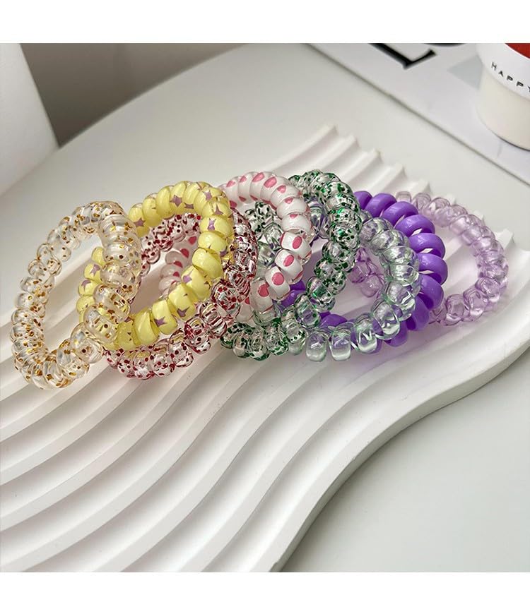 Waterproof Spiral Hair Ties 6-Piece Multicolour Resin Phone Cord Ponytail Holders