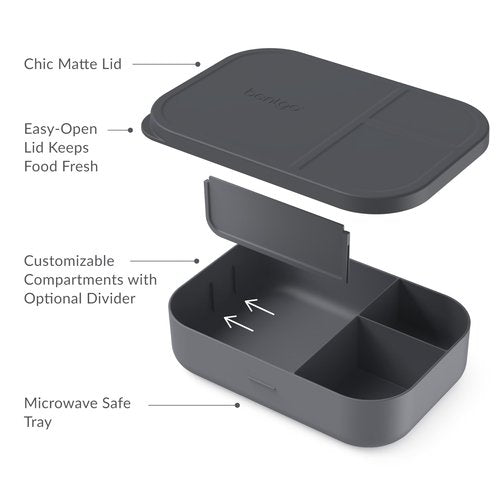 Bentgo® Modern Tray with Matte Lid - Reusable, BPA-Free, Meal Prep Containers for Adults with Removable Divider - 3 or 4 Compartments for Healthy Portioned Meals At Home & On the Go (Dark Gray)