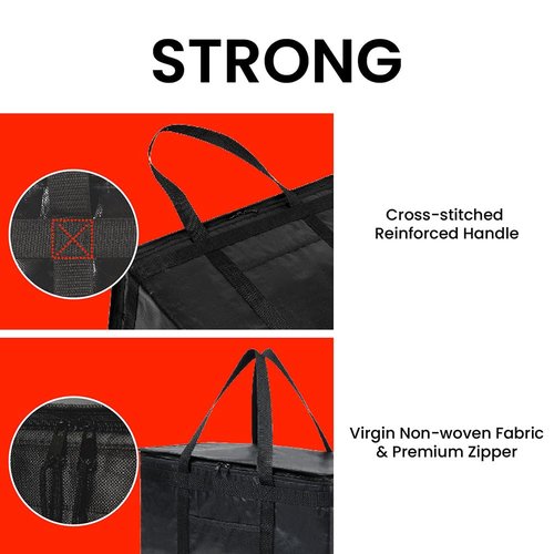 NZ home Insulated Bags for Food Delivery (2XL PRO) Grocery Shopping Cooler Bag, Pizza Delivery, Hot & Cold Catering Tote, Reusable, Foldable & Heavy Duty (2 Pack, Black)