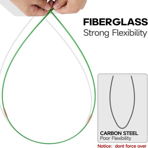 FTIHTRY 22FT Fiberglass Electrical Wire Pulling Rods - Complete Kit with 8 Attachments & Fish Tape