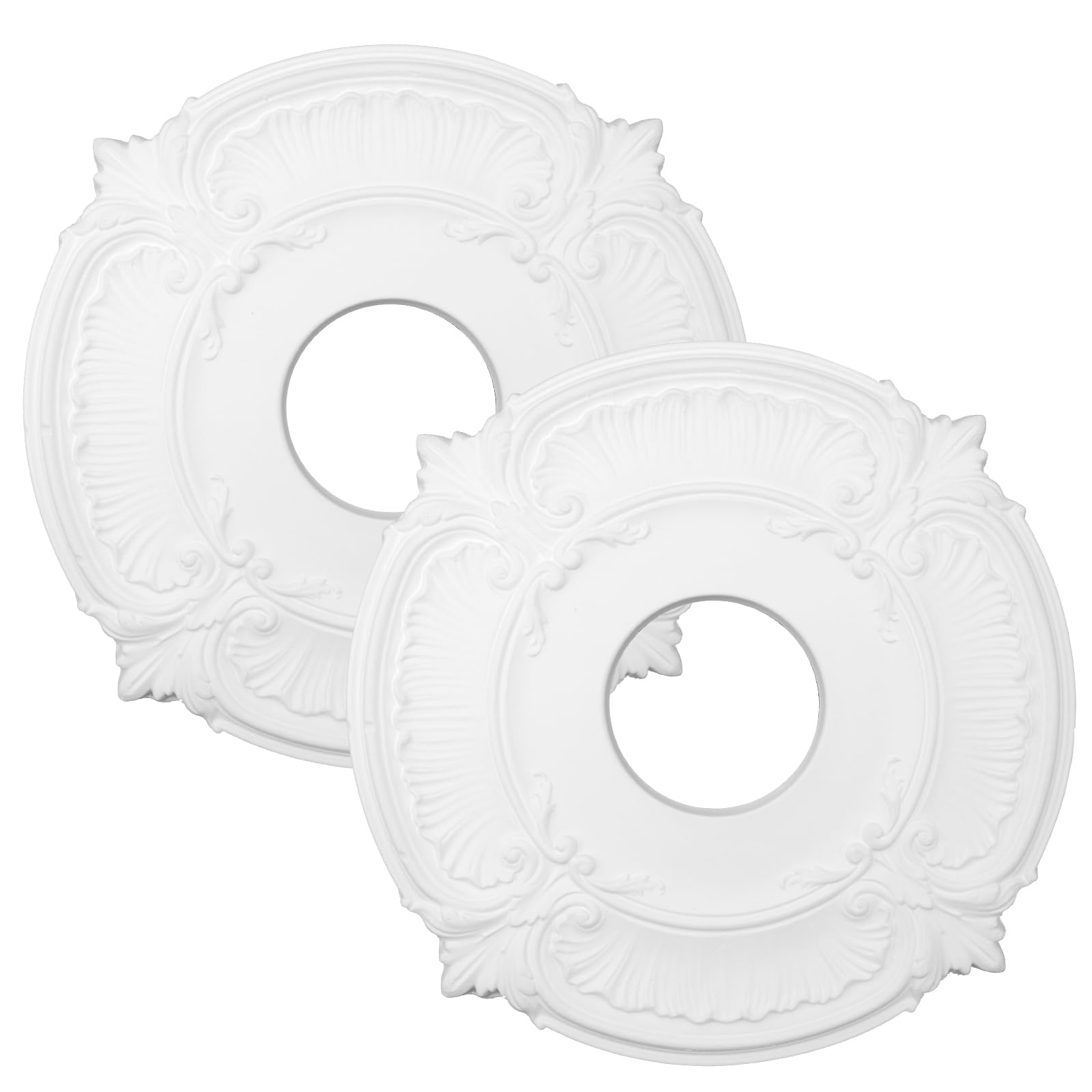Wealrit 2 Pcs White PU Ceiling Medallions Decorative Home Lighting Ceiling Medallions Round Ceiling Fans Chandeliers Ceiling Medallion Ring for Light Fixtures 11.8" OD x 3.5" ID(Style 3)