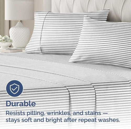 King Standard Pillow Cases - Ultra-Soft Hotel Quality Covers | Fade-Free & Wrinkle Resistant - Grey Stripes - Set of 2