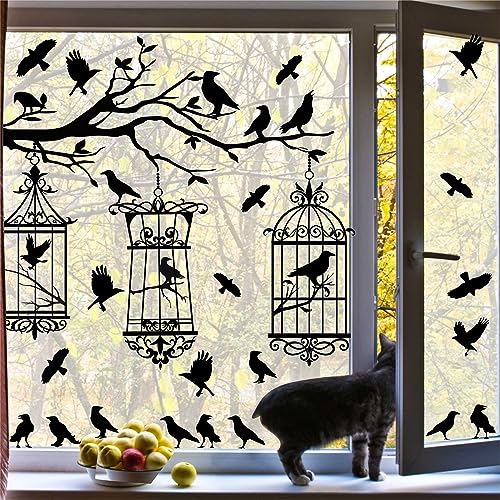 Removable Halloween Tree Branch Wall Stickers with Crows