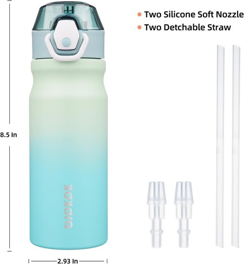 BJPKPK Insulated Water Bottle - 18oz Stainless Steel Flask with Straw & Carry Handle - Mint Color