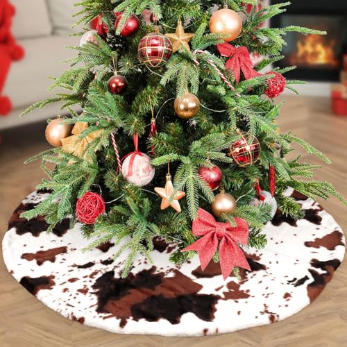48-Inch Cow Stripe Faux Fur Christmas Tree Skirt - Elegant Decoration