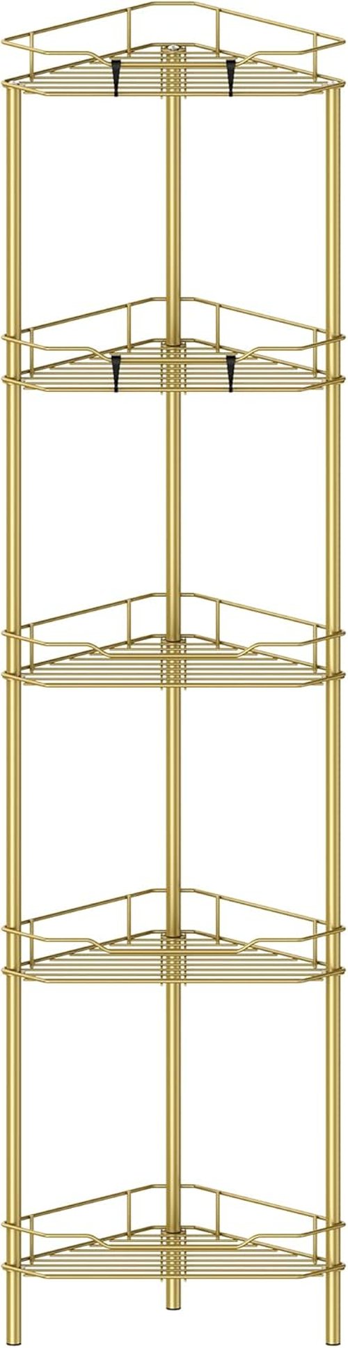 HuggieGems 5-Tier Corner Shower Caddy Organizer - Stylish Gold Bathroom Shelf Stand with Hooks
