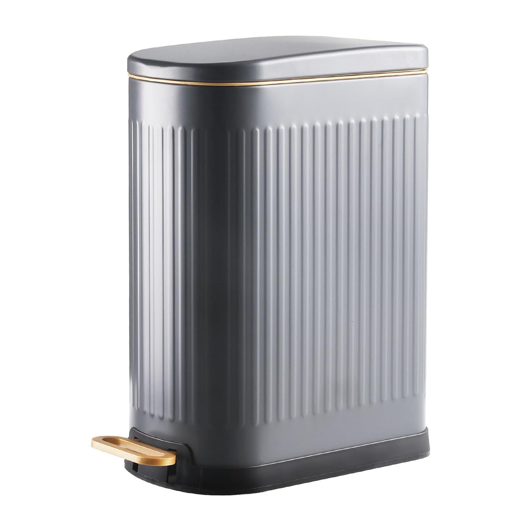 SYNCVIBE Slim Bathroom Trash Can - Soft Close Lid & Removable Inner Bucket | Matt Grey, 3.5 Gallons