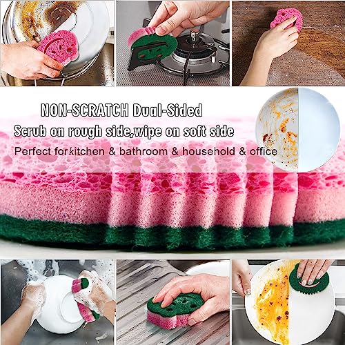 SmilePowo Dual-Sided Scrub Sponges - 12 Pack Multi-Functional Frog Sponges