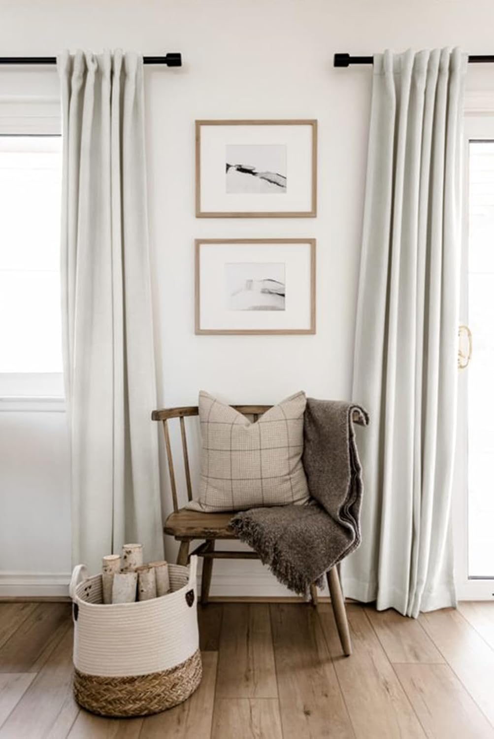 Skiennix 100% Blackout Linen Curtains - Thermal Insulated Drapes for Bedroom | 50" W x 108" L, Beige