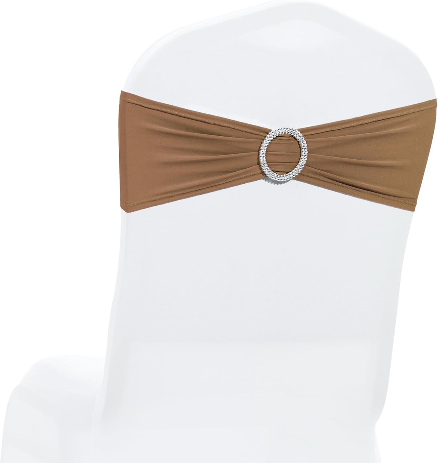 MDS Premium Spandex Chair Sashes - Stretchy Bow Covers with Buckle Slider | 50-Pack in Mocha for Weddings & Events