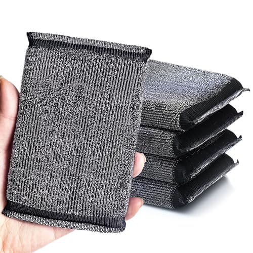Heavy Duty Steel Wool Scrubber Sponges - Black Kitchen Cleaning (6 Pack)