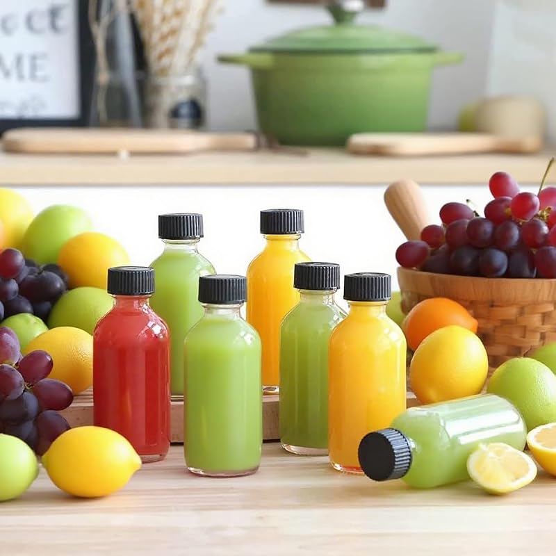 Showvigor 12 Pack Mini Glass Shot Bottles with Caps and Funnels