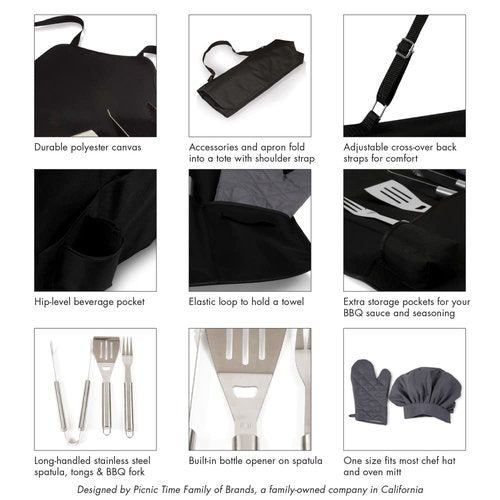 PICNIC TIME Las Vegas Raiders BBQ Apron Tote Pro Grill Set, Black
