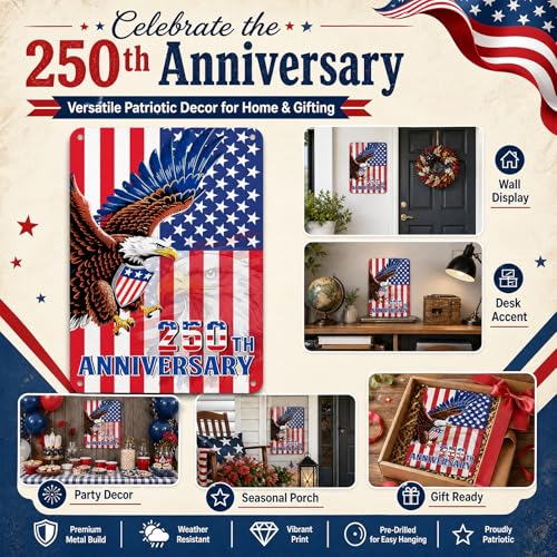 4th of July Patriotic Door Hanger - 250th Anniversary Tin Sign