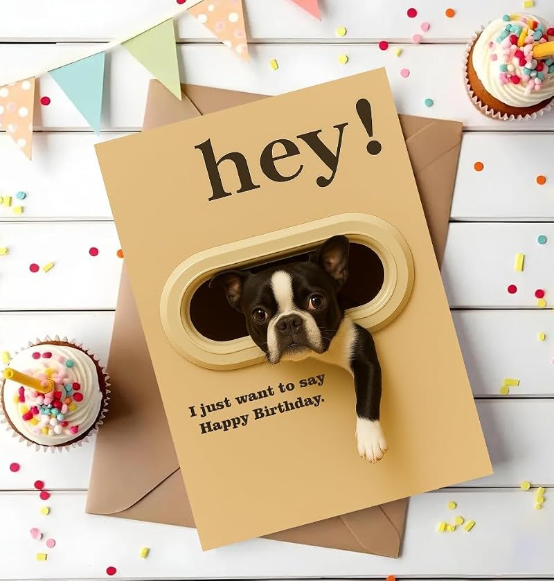 Funny Boston Terrier Birthday Card - Cute Dog Greeting Card
