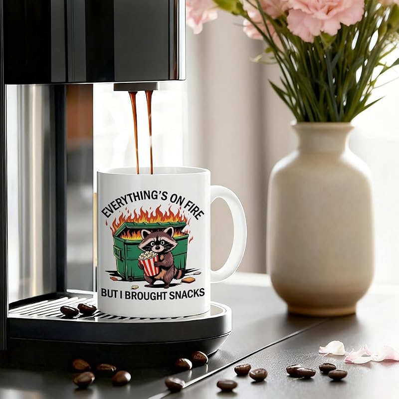 Everything's On Fire Ceramic Mug 11oz - Green & Brown Gift for Women Men