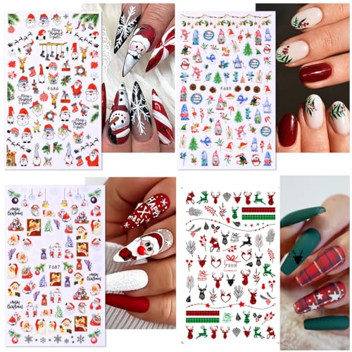 8 Sheets Christmas Nail Stickers 3D Winter Holiday Nail Decals