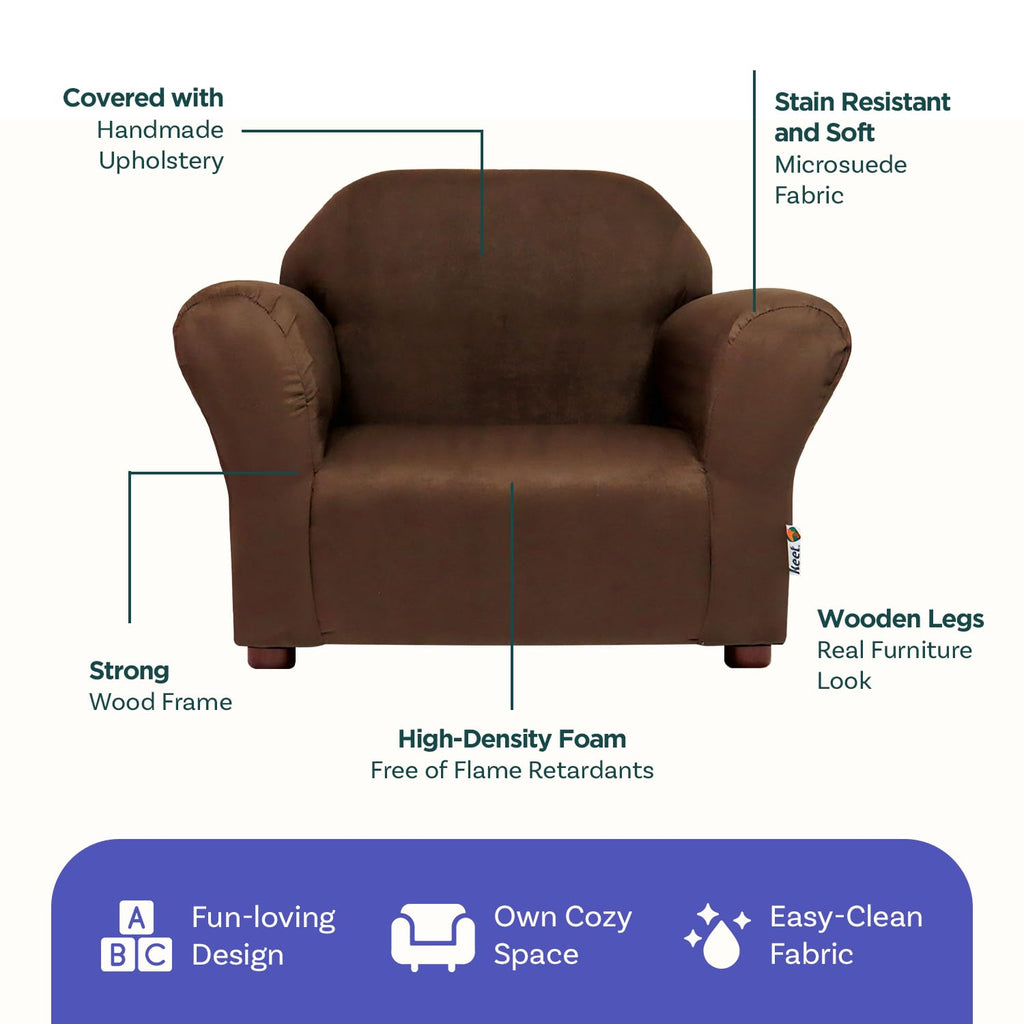 Roundy Toddler Armchair with Soft Microsuede Upholstery Durable Wooden Frame, Ergonomic Design, Fully Assembled, Comfortable Kids Chair for Ages 2-5, Ideal for Bedroom, Playroom & Daycare Use.