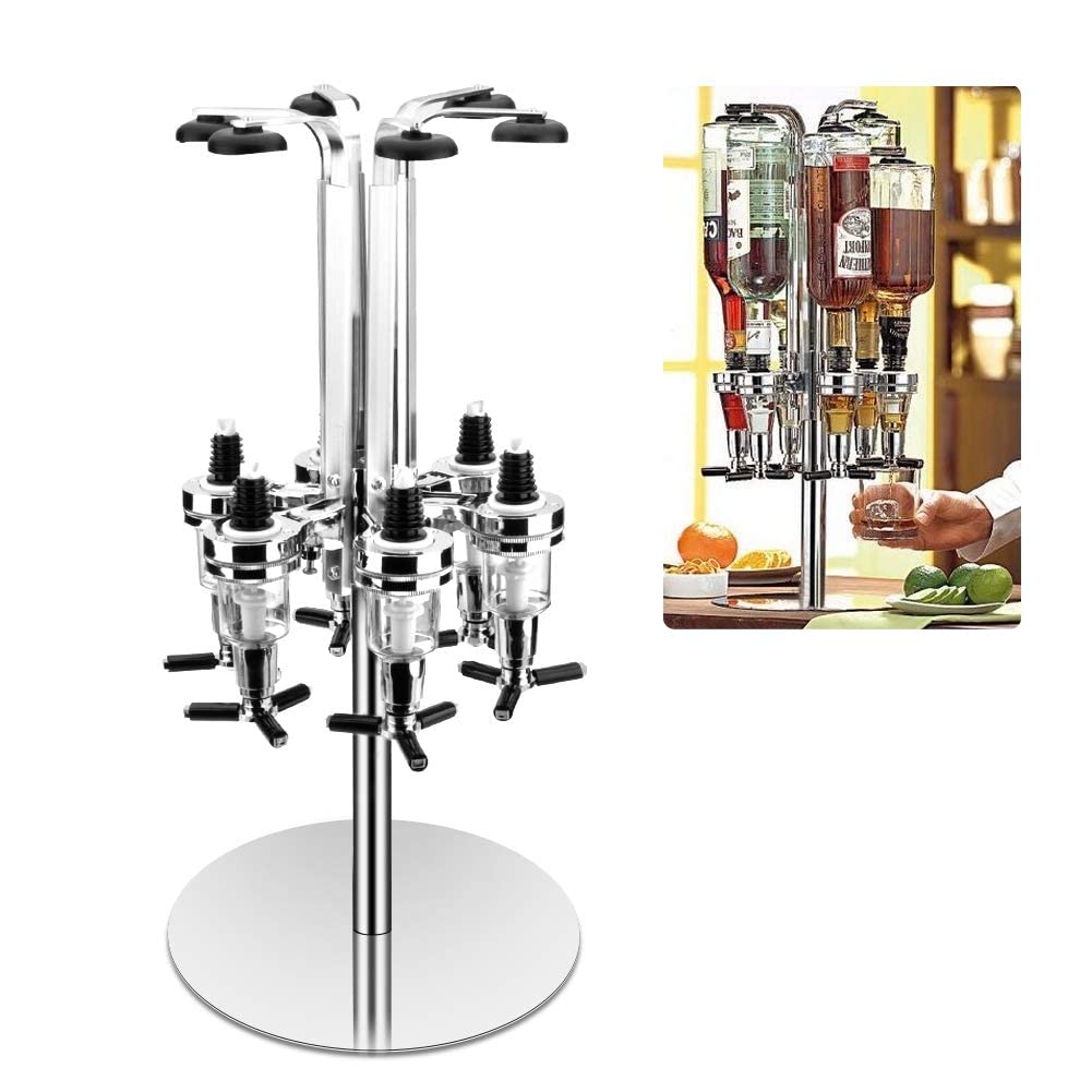 Liquor Dispenser, Alcohol Bar Rotating Liquor Holder Stainless Steel 6 Bottle Professional Revolving Liquor Dispenser