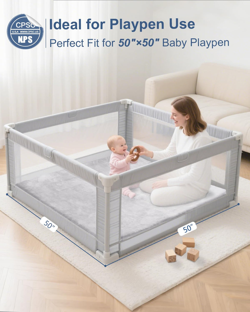 SEPARO Thick Baby Play Mat - Ultra Soft Foam Tummy Time Mat | Non-Slip Cushioned 50 x 50 Grey Design