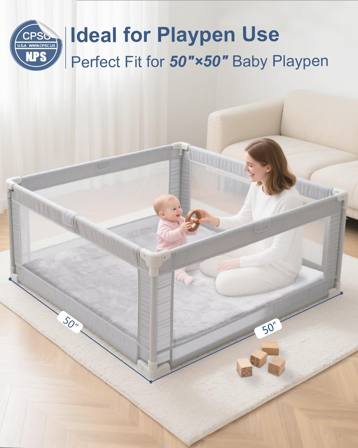 SEPARO Thick Baby Play Mat - Ultra Soft Foam Tummy Time Mat | Non-Slip Cushioned 50 x 50 Grey Design