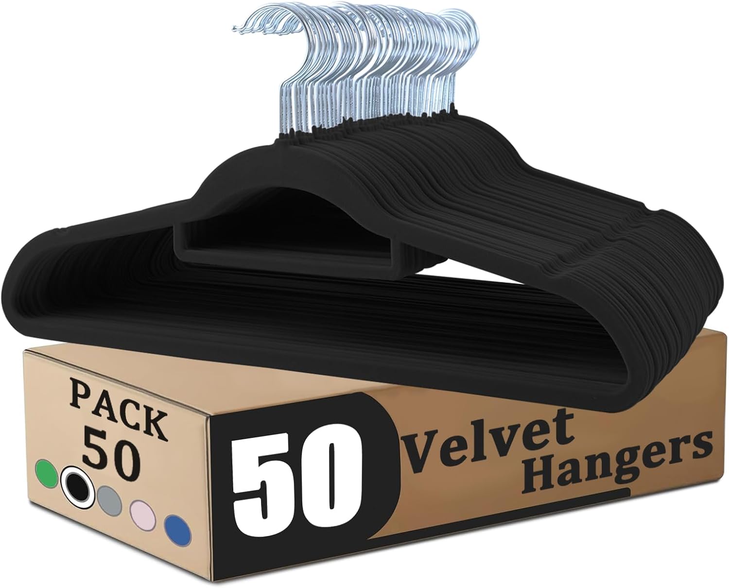 Skiennix Velvet Hangers - Premium Non-Slip Closet Organization | 50 Pack, Durable Black Felt for Coats & Shirts