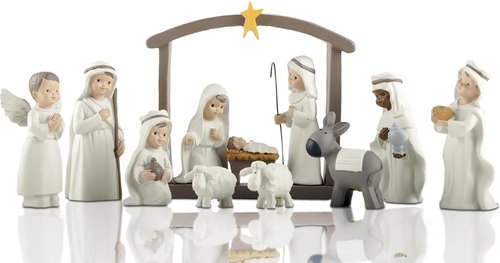 Little People Nativity Set - 12-Piece Mini Christmas Scene with White Figurines for Holiday Decor