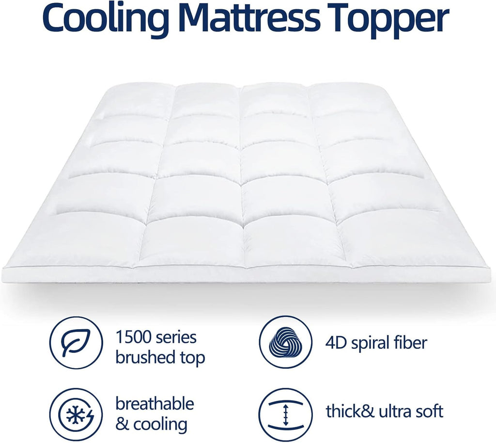 Regine Switzerland Queen Mattress Topper - Extra Thick Plush Pillow Top for Back Pain Relief - White
