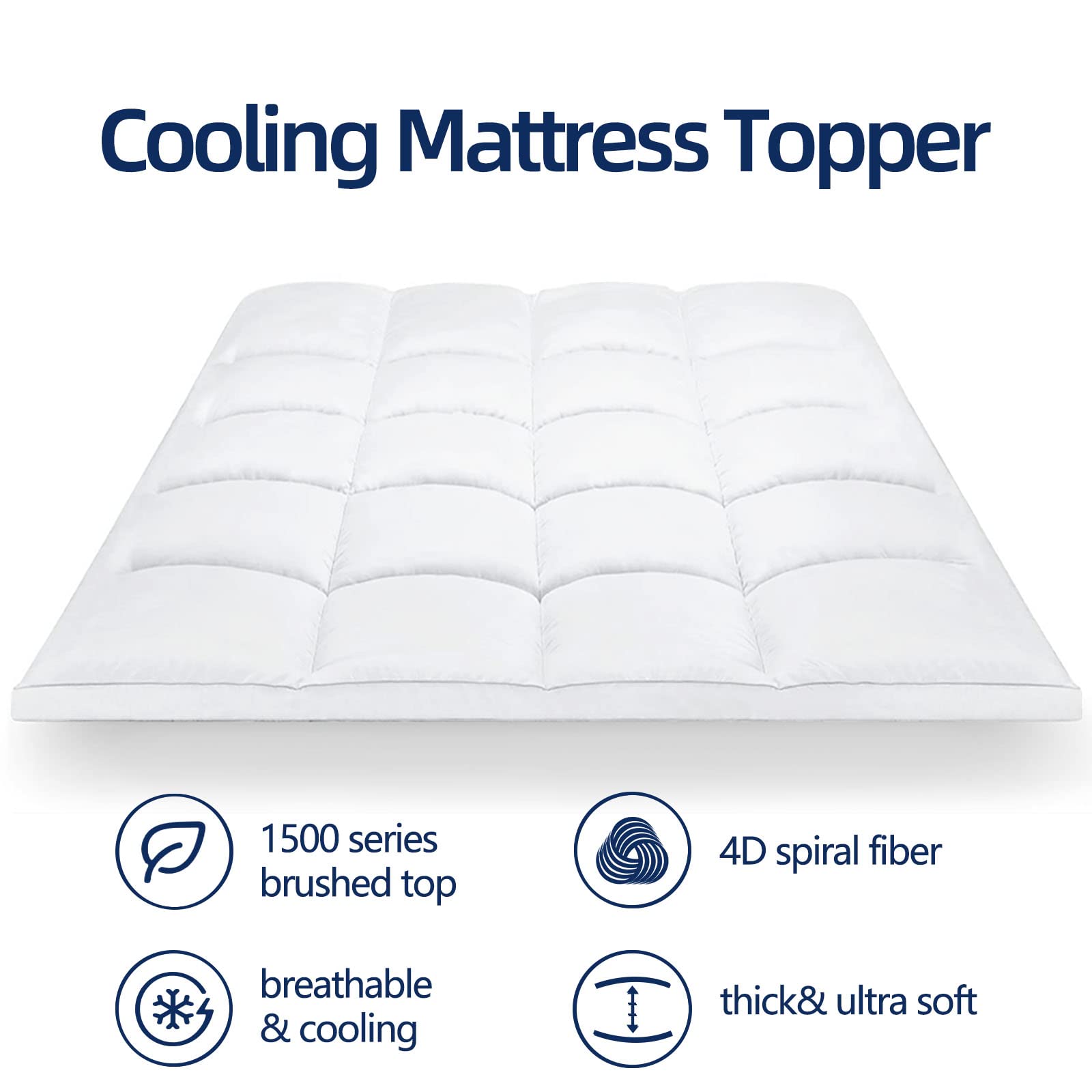 Mattress Topper Full for Back Pain, Extra Thick Mattress Pad Cover, Plush Pillow Top, Deep Elastic Pocket, White, 54"X75"+20"