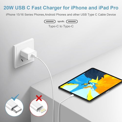 iPhone 17 Charger - Fast Charging USB-C Block with 6FT Cable for iPhone 17/16/15 & iPad Pro