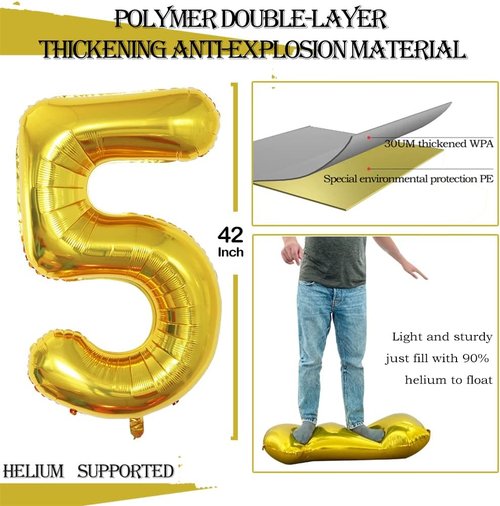 GOER 50th Birthday Balloons - 42 Inch Jumbo Gold Foil Helium Decorations for 50th Anniversary