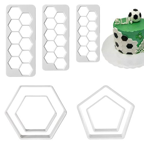 Bewudy 7 PCS Football Cookie Cutter, Hexagon Cookie Cutter Football Mold DIY Cake Decoration Soccer Cake Fondant Baking Molds Geometric Multipurpose Cutters for Baking Biscuit and Sandwiches